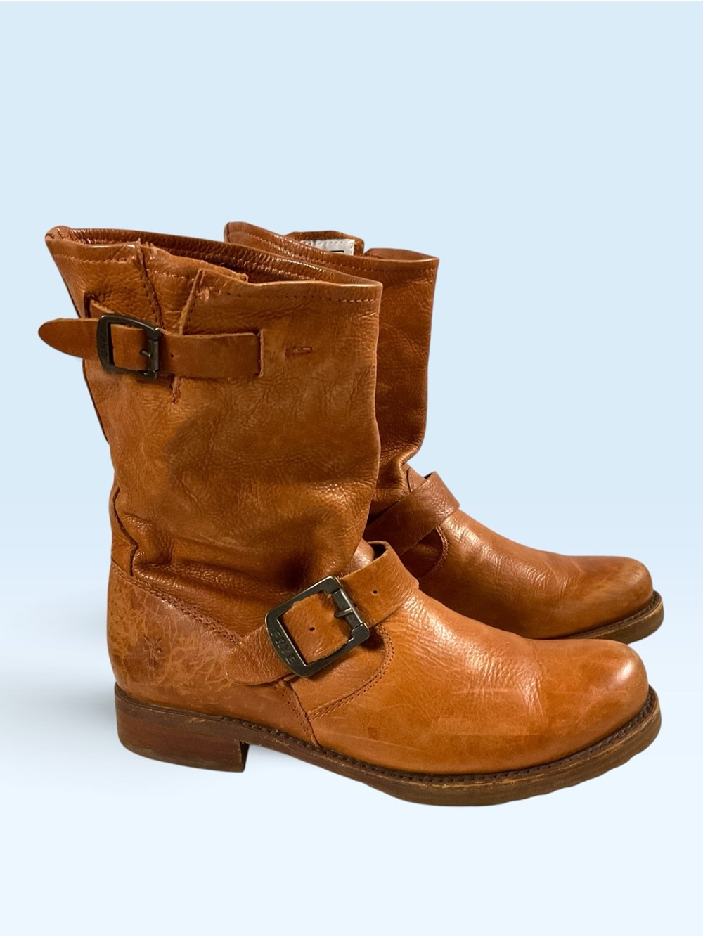 Women's Frye Veronica Shortie Tan Leather Buckle Boots Size 8.5